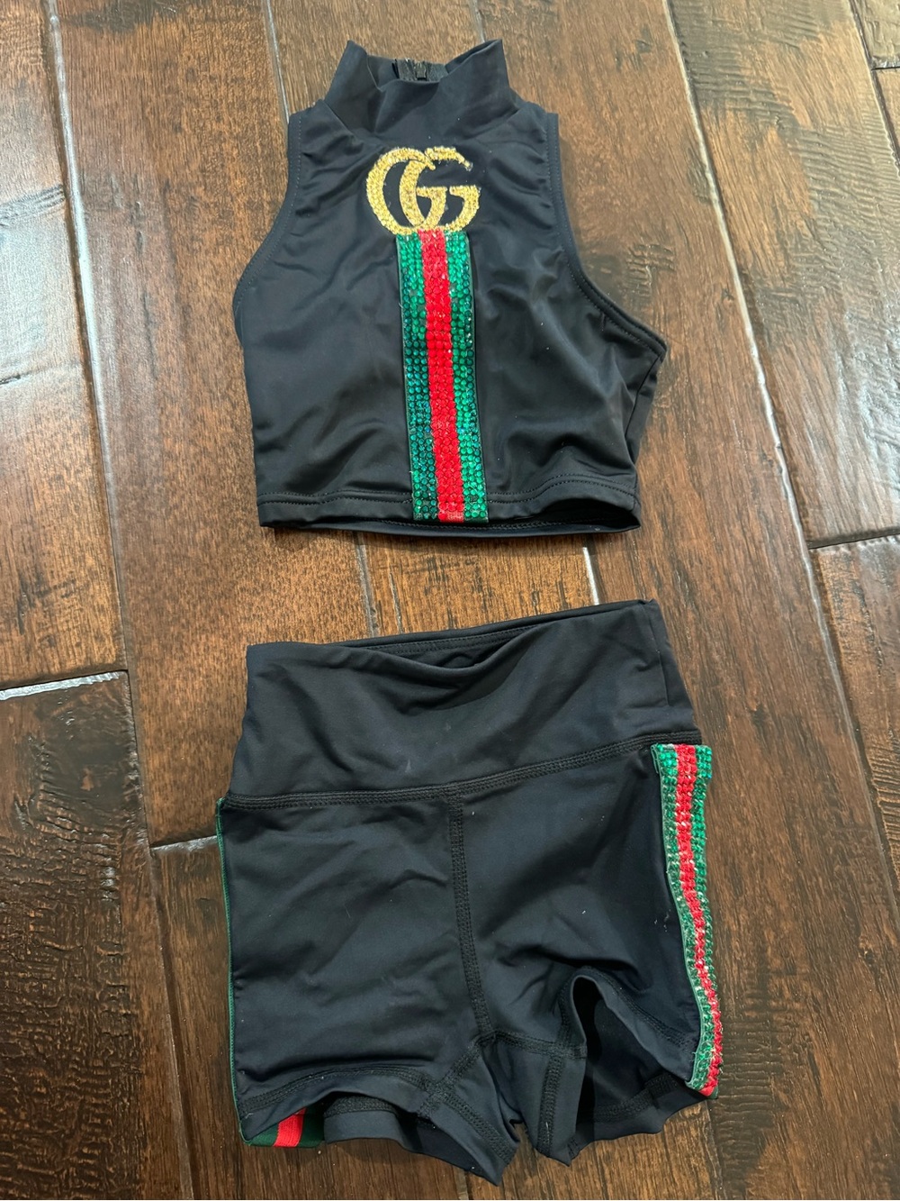 Black Custom Dance Costume Set with red, green & gold - SC child small